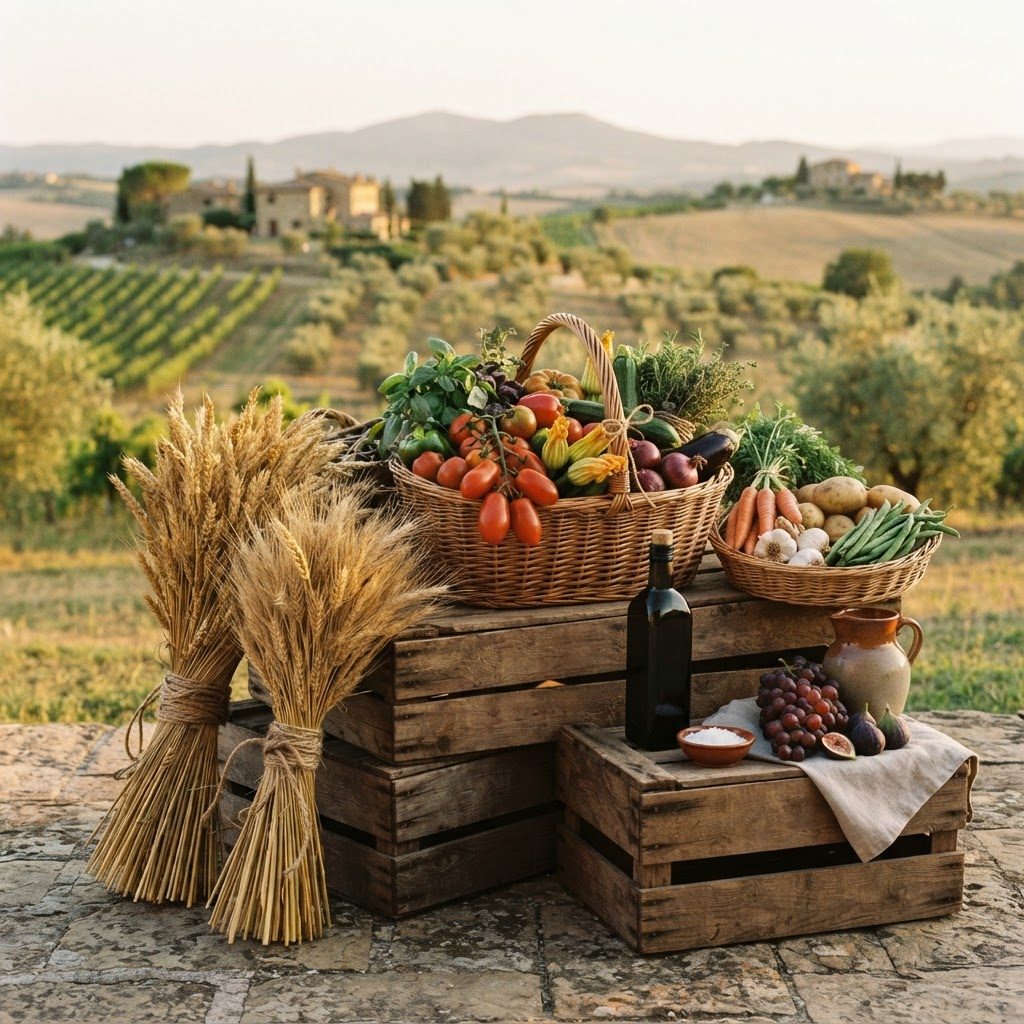 Freshly harvested organic produce from the farmland behind XCPT